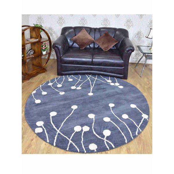 Glitzy Rugs 6 x 6 ft. Hand Tufted Wool Floral Round Area RugGrey & White UBSK00509T1431B3